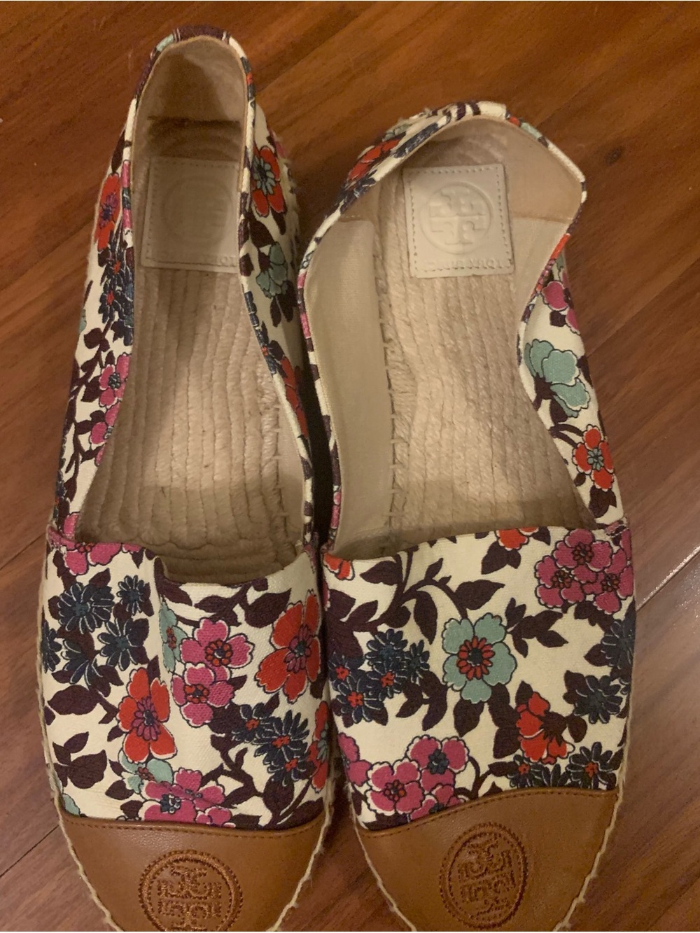 Tory Burch Floral Canvas Espadrille Flats in Cream, Pink & Red - Picture 2 of 5